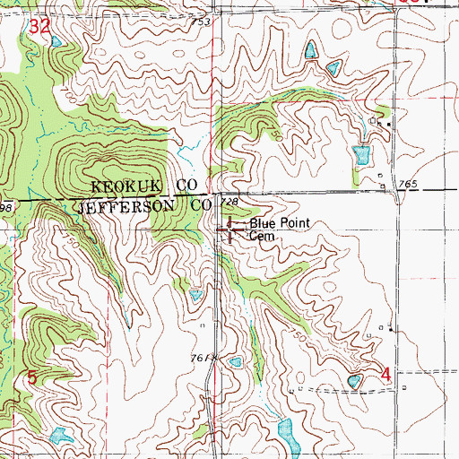 Topographic Map of Blue Point Cemetery, IA