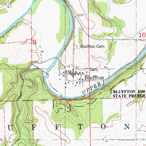 Topographic Map of Bluffton, IA