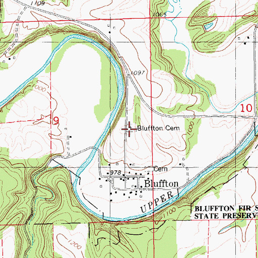 Topographic Map of Bluffton Cemetery, IA