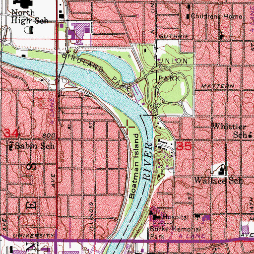 Topographic Map of Boatman Island, IA