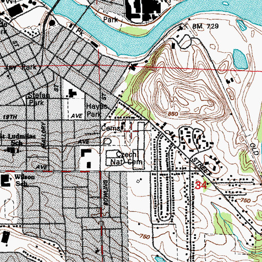Topographic Map of Bohemian Cemetery, IA