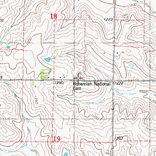 Topographic Map of Bohemian National Cemetery, IA