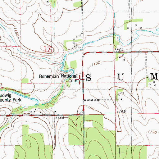Topographic Map of Bohemian National Cemetery, IA