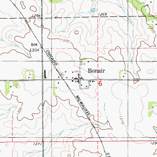 Topographic Map of Bonair, IA