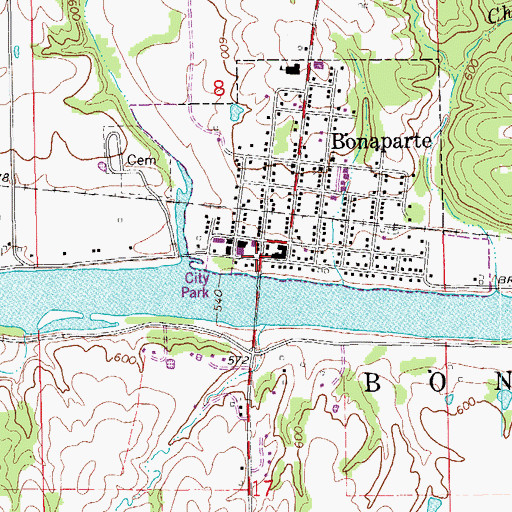Topographic Map of Bonaparte, IA