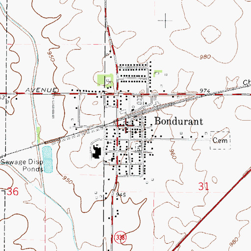 Topographic Map of Bondurant, IA