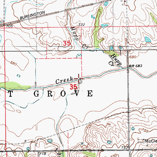 Topographic Map of Bonell Creek, IA