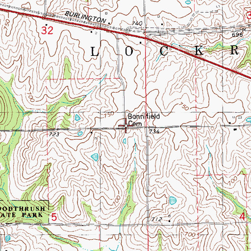 Topographic Map of Bonnifield Cemetery, IA