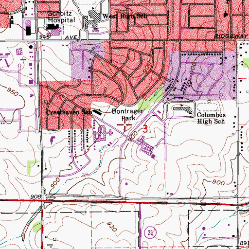 Topographic Map of Bontrager Park, IA