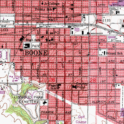 Topographic Map of Boone, IA