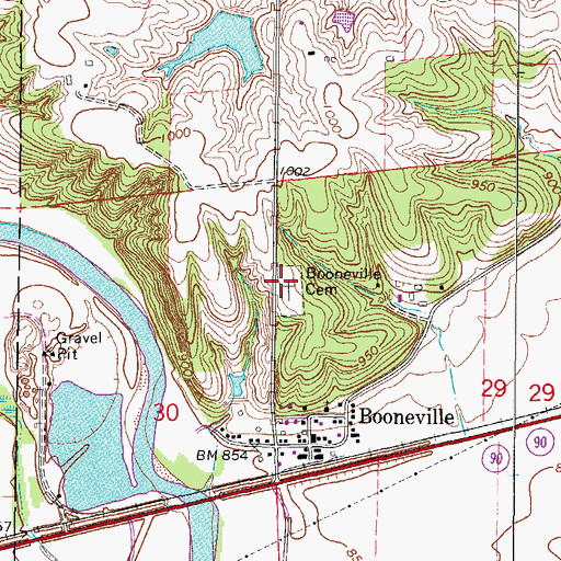 Topographic Map of Booneville Cemetery, IA