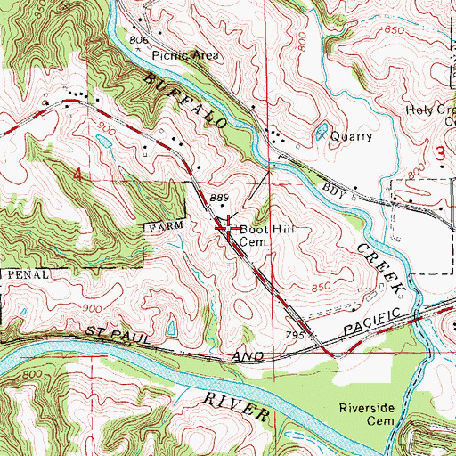 Topographic Map of Boot Hill Cemetery, IA