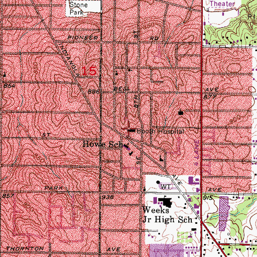 Topographic Map of Booth Hospital, IA