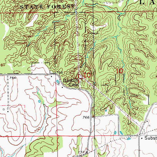 Topographic Map of Boston Cemetery, IA