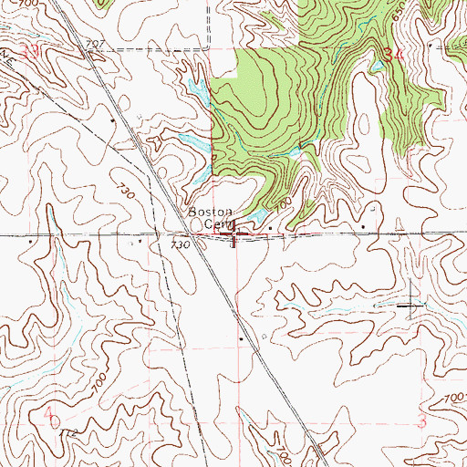 Topographic Map of Boston Cemetery, IA