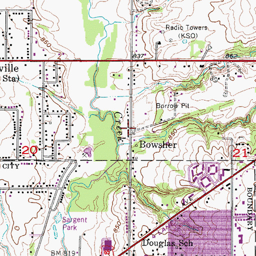Topographic Map of Bowsher, IA
