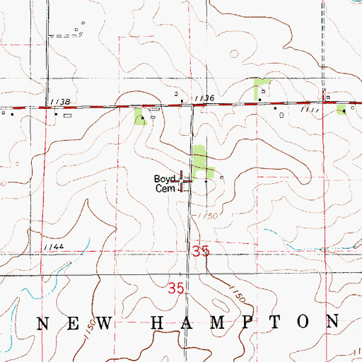 Topographic Map of Boyd Cemetery, IA