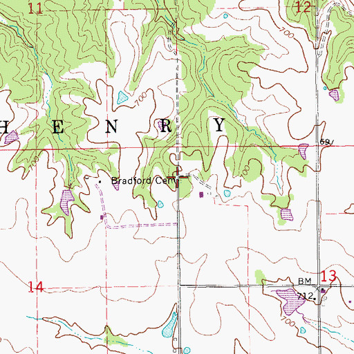 Topographic Map of Bradford Cemetery, IA