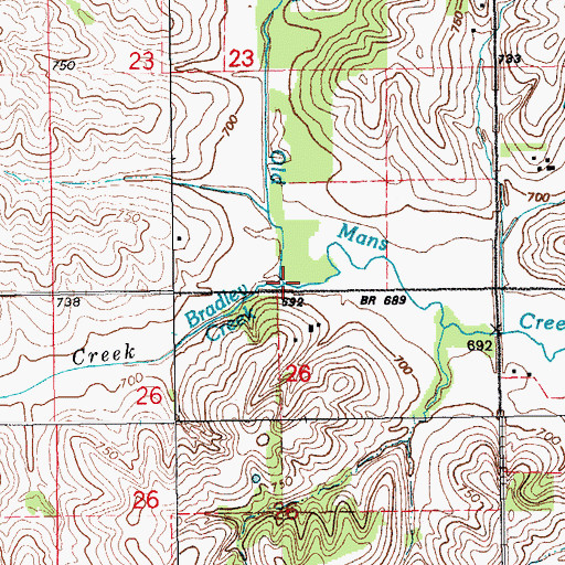 Topographic Map of Bradley Creek, IA