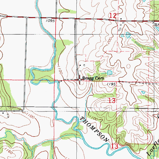 Topographic Map of Bragg Cemetery, IA