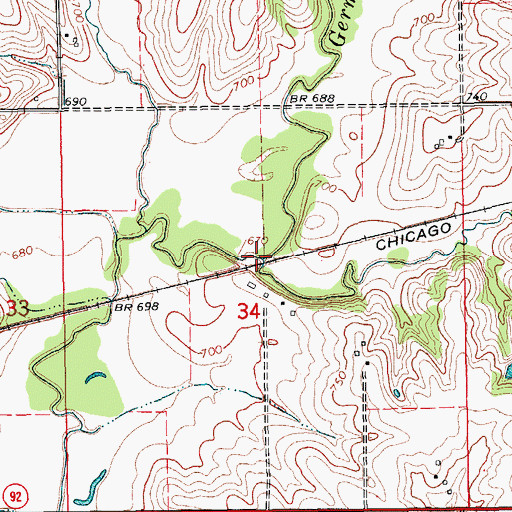 Topographic Map of Branch Creek, IA