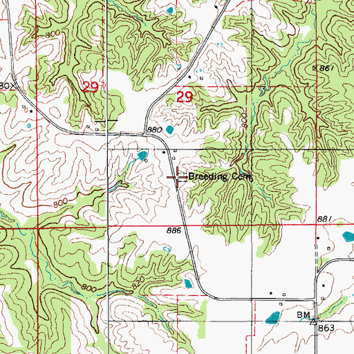 Topographic Map of Breeding Cemetery, IA