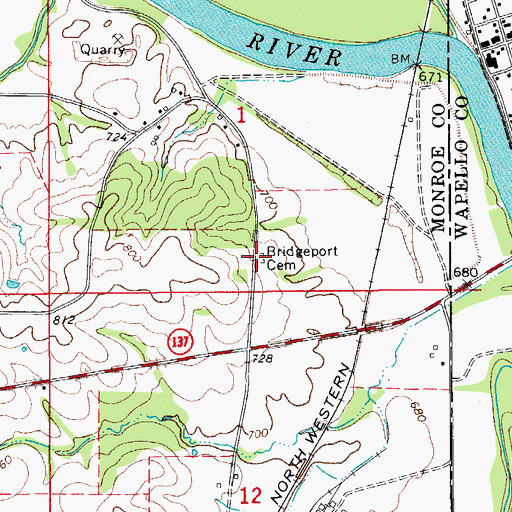 Topographic Map of Bridgeport Cemetery, IA