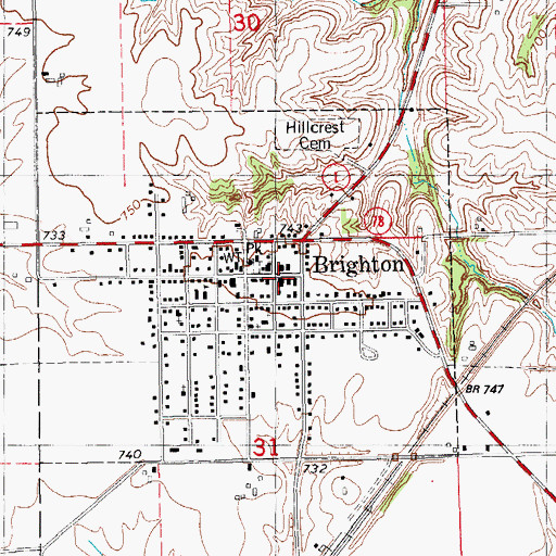 Topographic Map of Brighton, IA
