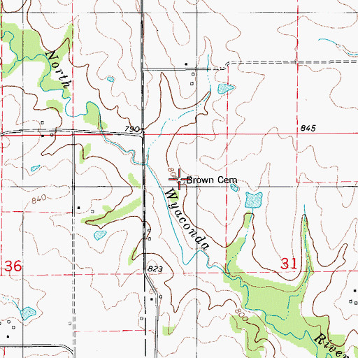 Topographic Map of Brown Cemetery, IA