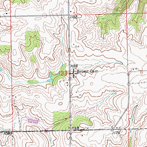 Topographic Map of Brown Cemetery, IA