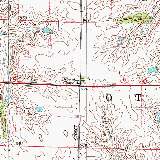 Topographic Map of Browns Chapel, IA