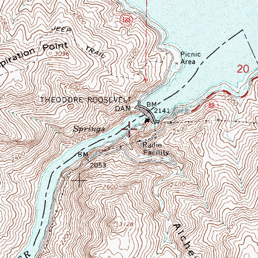 Topographic Map of Roosevelt Dam Heliport, AZ