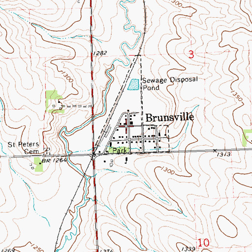Topographic Map of Brunsville, IA
