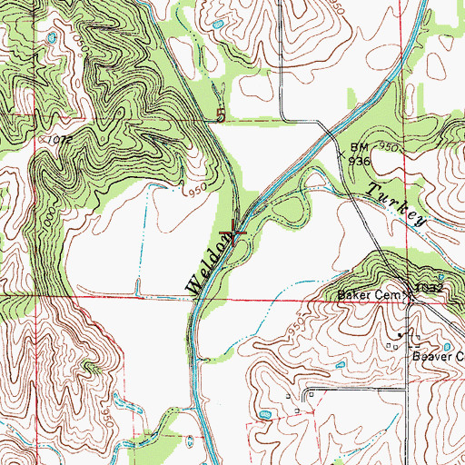 Topographic Map of Brush Creek, IA