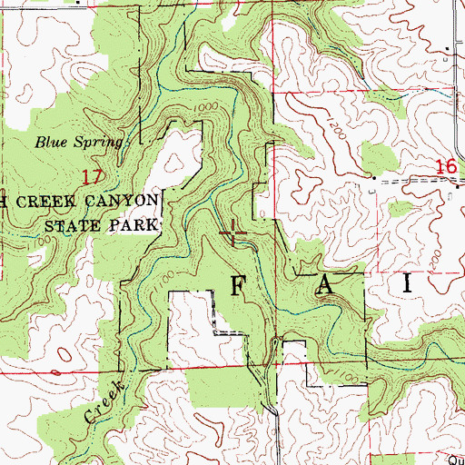 Topographic Map of Brush Creek Canyon State Park, IA