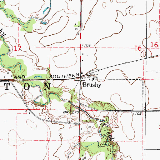 Topographic Map of Brushy, IA