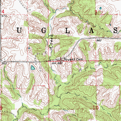 Topographic Map of Bryant Cemetery, IA