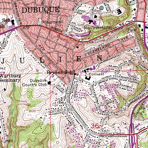 Topographic Map of Bryant Elementary School, IA