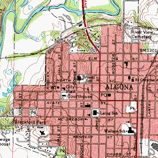 Topographic Map of Bryant Elementary School, IA