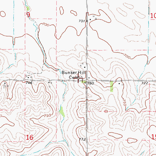 Topographic Map of Bunker Hill Cemetery, IA
