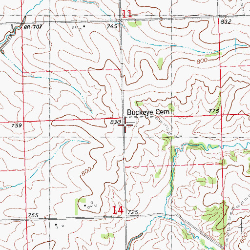 Topographic Map of Buckeye Cemetery, IA