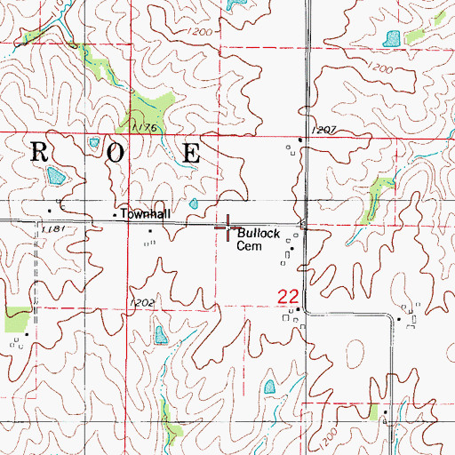 Topographic Map of Bullock Cemetery, IA
