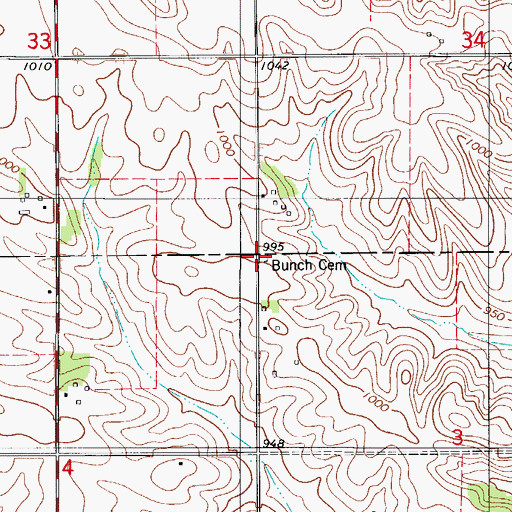 Topographic Map of Bunch Cemetery, IA