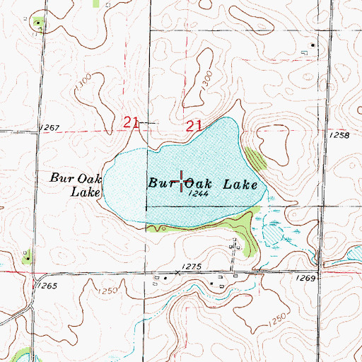 Topographic Map of Bur Oak Lake, IA