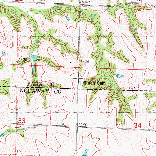 Topographic Map of Burch Cemetery, IA