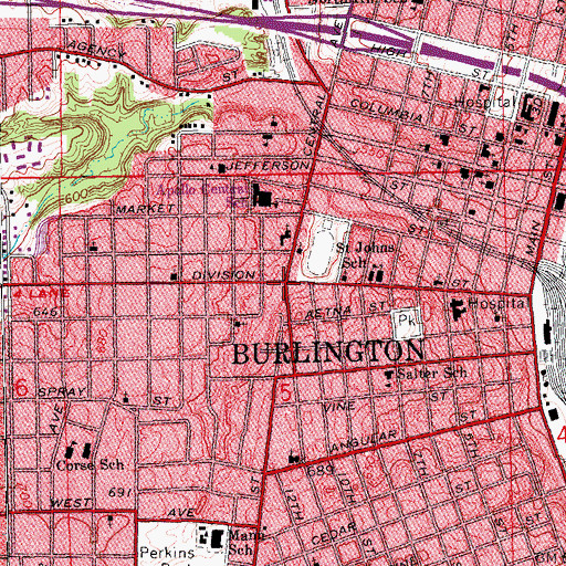 Topographic Map of Burlington, IA