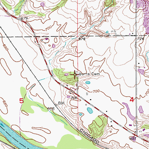 Topographic Map of Burns Cemetery, IA