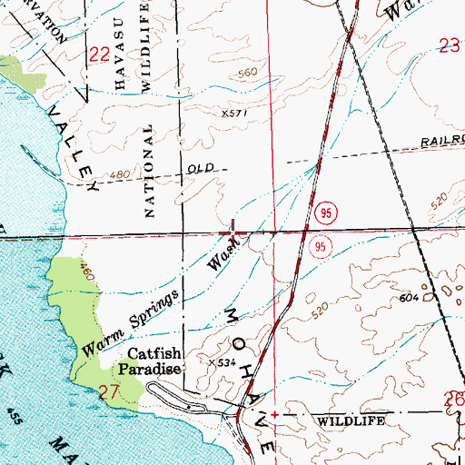 Topographic Map of Warm Springs Wash, AZ