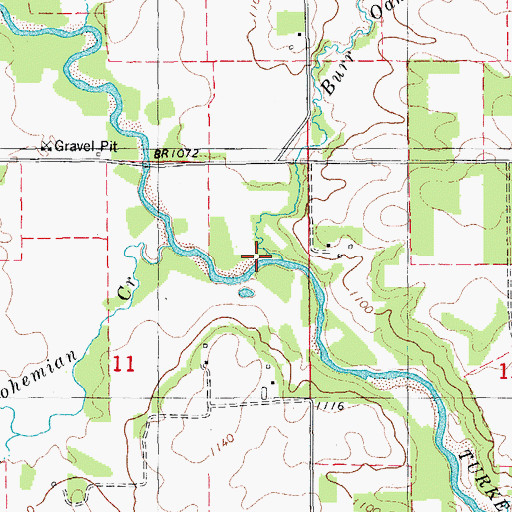 Topographic Map of Burr Oak Creek, IA