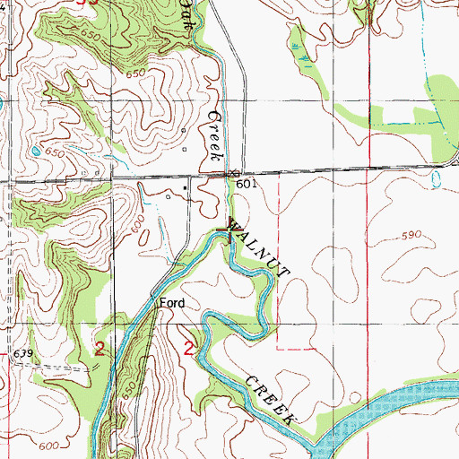 Topographic Map of Burr Oak Creek, IA